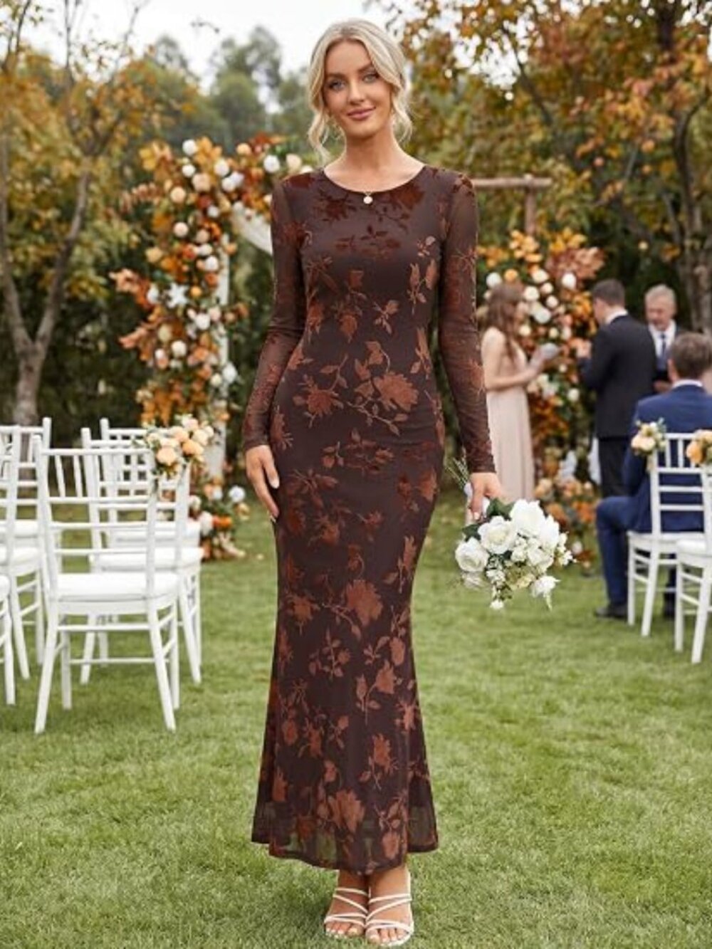 Womens Fall Velvet Formal Wedding Guest Maxi Dress - Picture 4 of 5